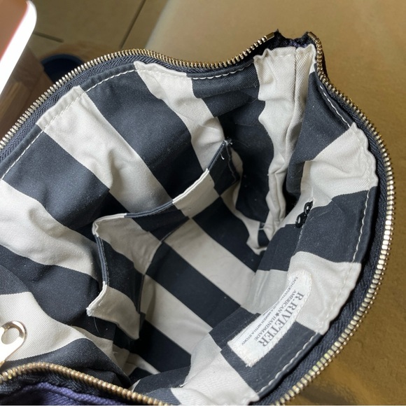 R. Riveter Navy Blue Carry All Canvas Leather Tote Bag Purse - Picture 8 of 9